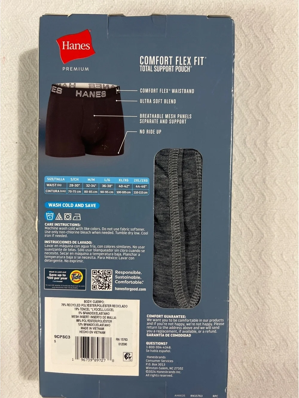 Hanes Premium Comfort Flex Fit Tagless Trunks 3-Pack Size Small